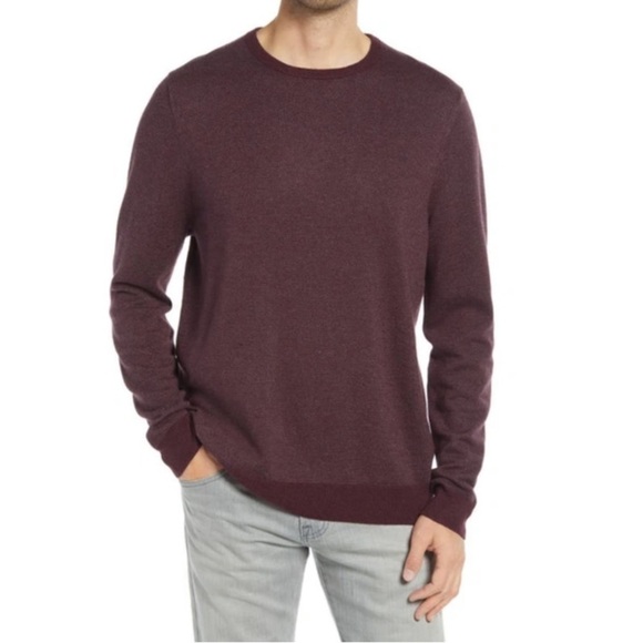 Nordstrom Men's Shop Bird's Eye Crewneck Wool Blend Sweater Burgundy Size S NEW - Picture 1 of 9